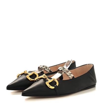 Gucci Nappa Lumiere Deva Horsebit Chain Embellished Flats 36 Black 3 of 9