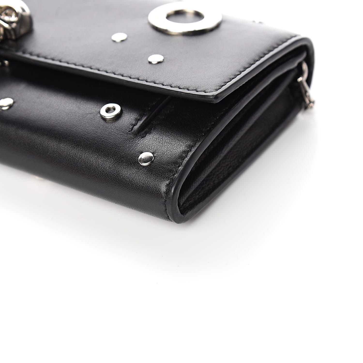 Alexander McQueen Calfskin Grommet Skull Wallet On Chain Black 8 of 12