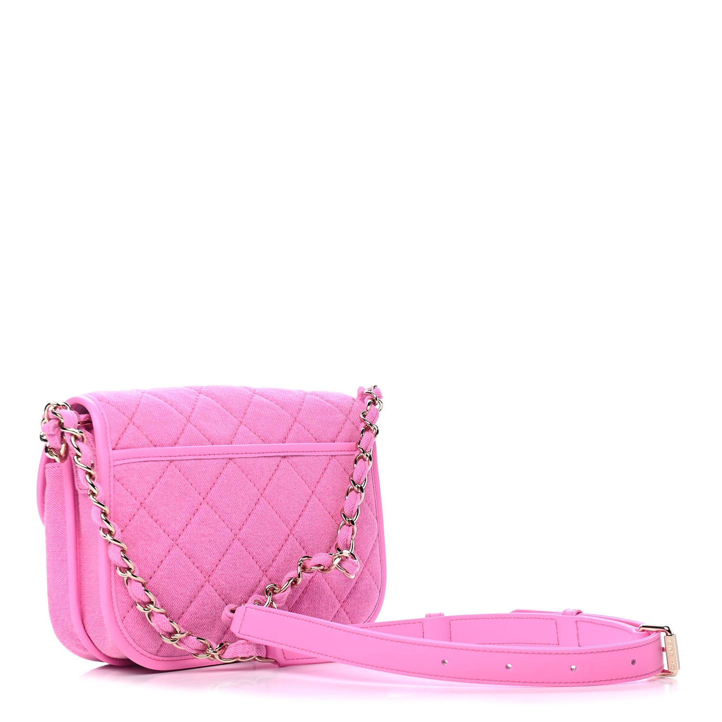 Denim Quilted Small Messenger Flap Neon Pink