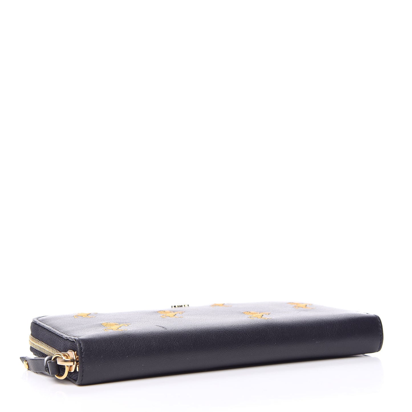 Smooth Calfskin Little Horses Embroidered Zip Around Wallet Full Blue