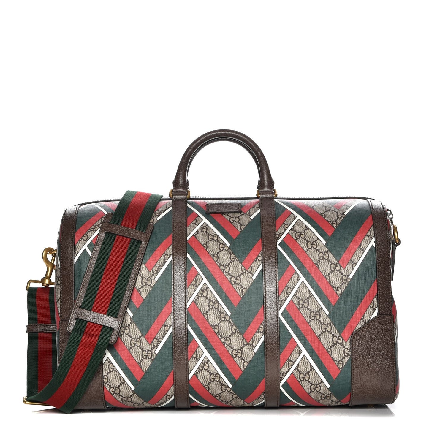 GG Supreme Monogram Chevron Web Medium Duffle Beige Green Red New Acero