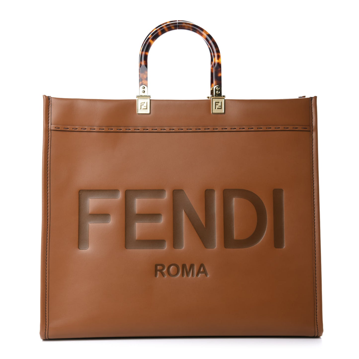Vitello King Plexiglass Large Fendi Sunshine Shopper Tote Cuoio