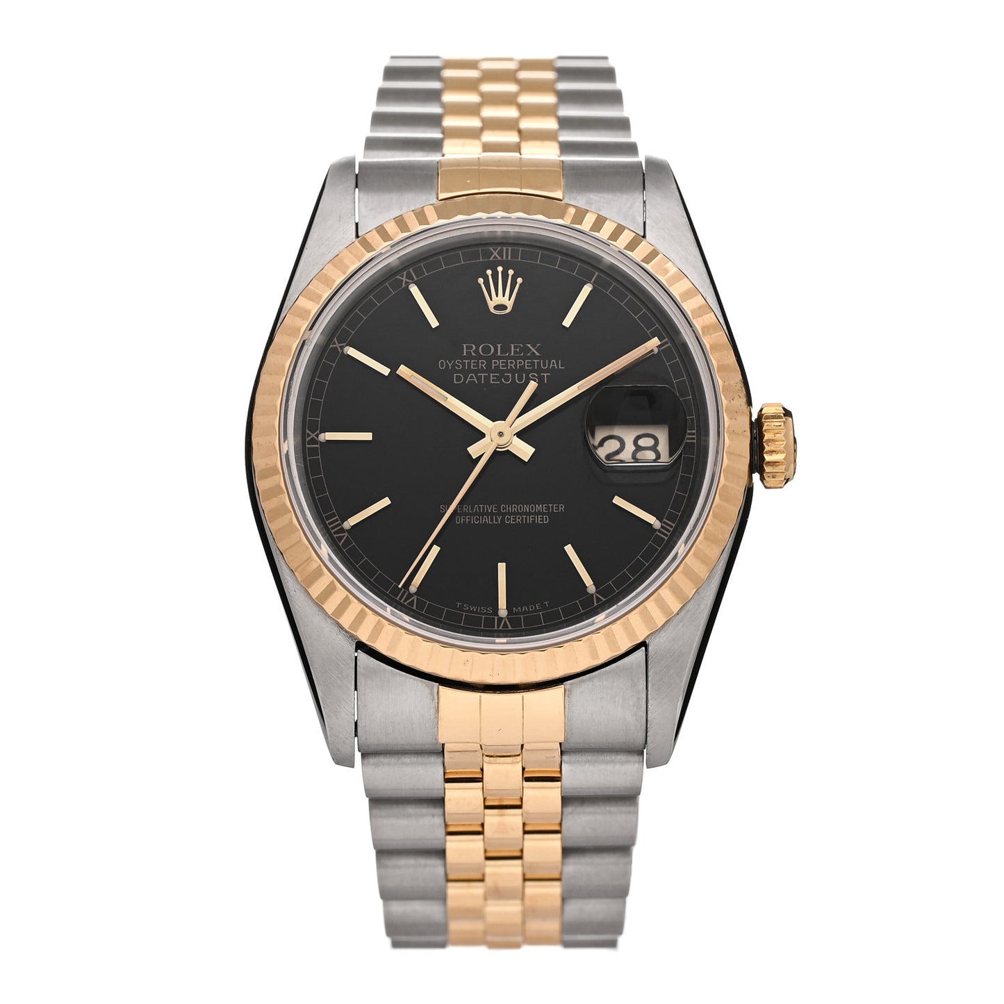 Stainless Steel 18K Yellow Gold 36mm Oyster Perpetual Datejust Watch Black 16233