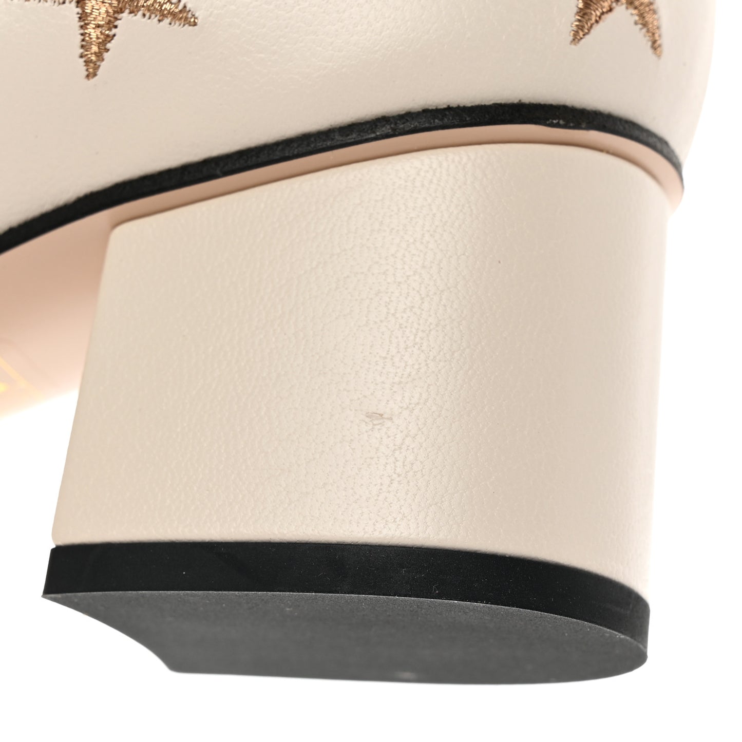 Quentin Goatskin Bee Star Embroidered GG Marmont Fringe 50mm Loafer Pumps 37 Mystic White