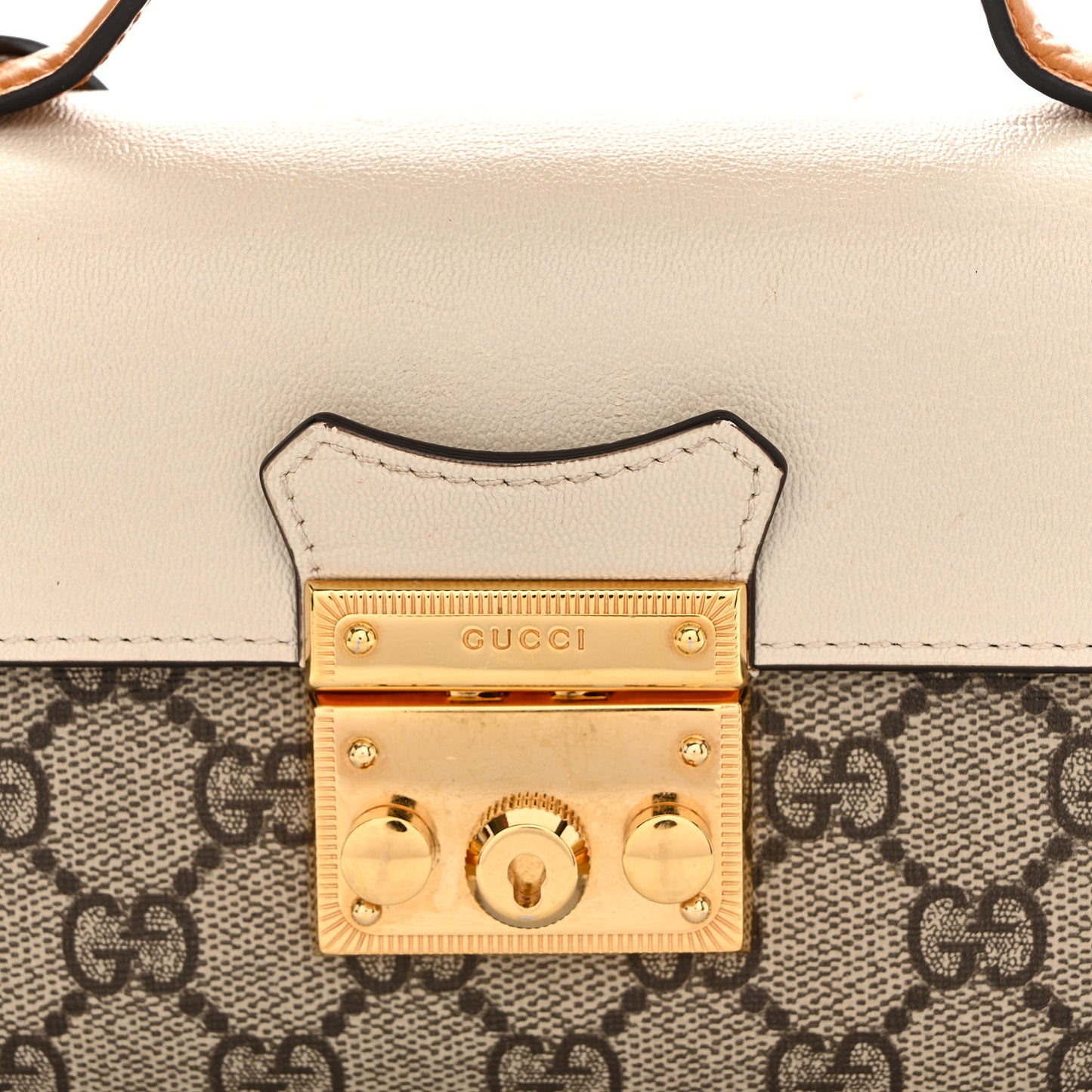 GG Supreme Monogram New Sakai Calfskin Mini Padlock Top Handle Shoulder Bag Beige Ebony Mystic White Sun Oil