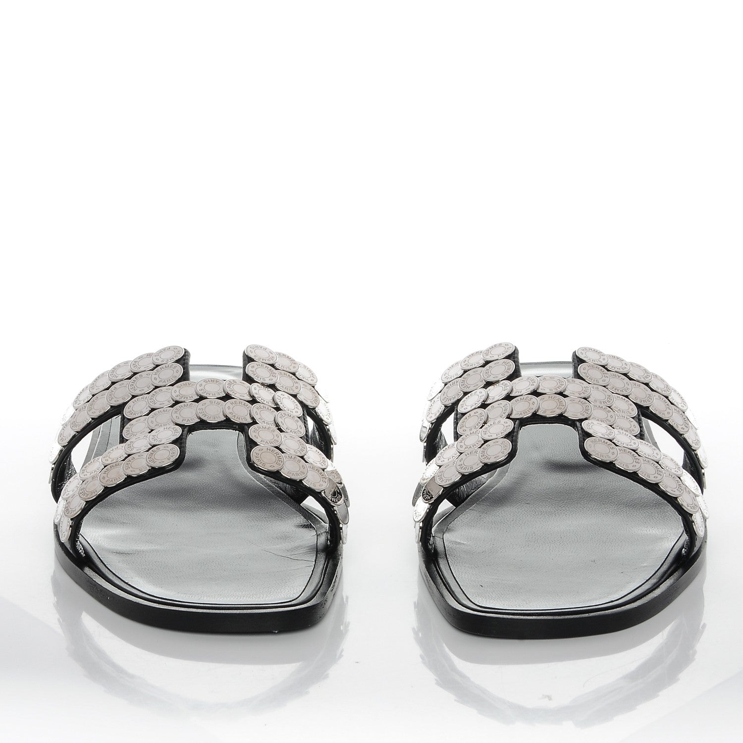 Hermes Box Clou De Selle Oran Sandals 38.5 Black 2 of 8