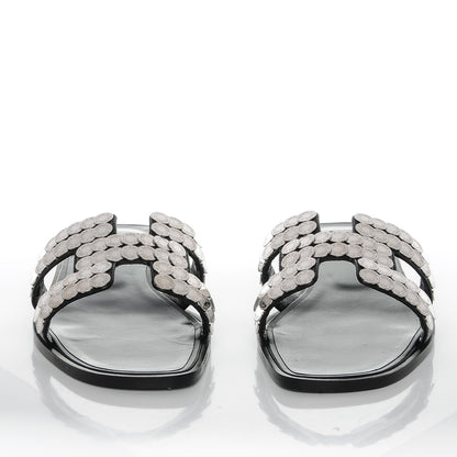 Hermes Box Clou De Selle Oran Sandals 38.5 Black 2 of 8