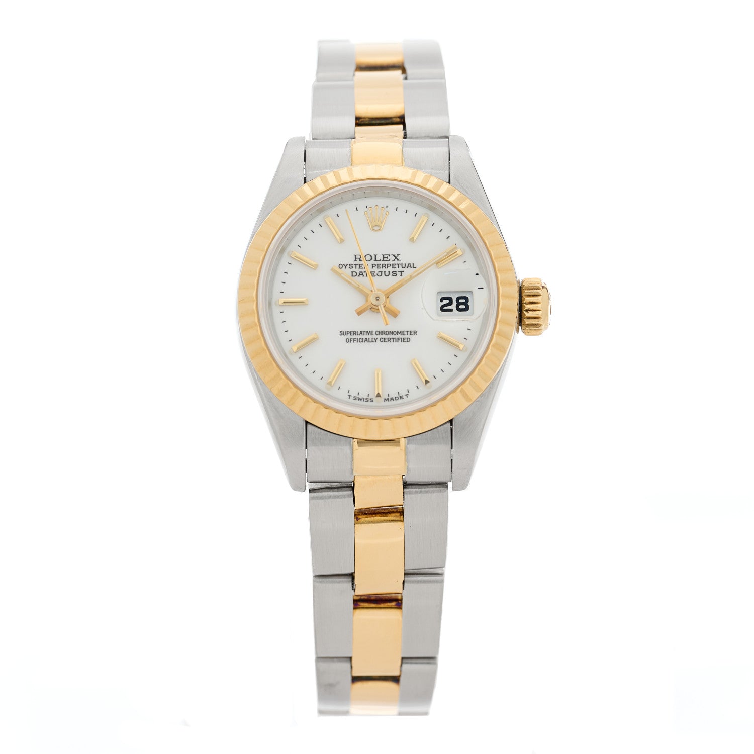 Rolex Stainless Steel 18K Yellow Gold 26mm Oyster Perpetual Datejust Watch White 69173 1 of 4