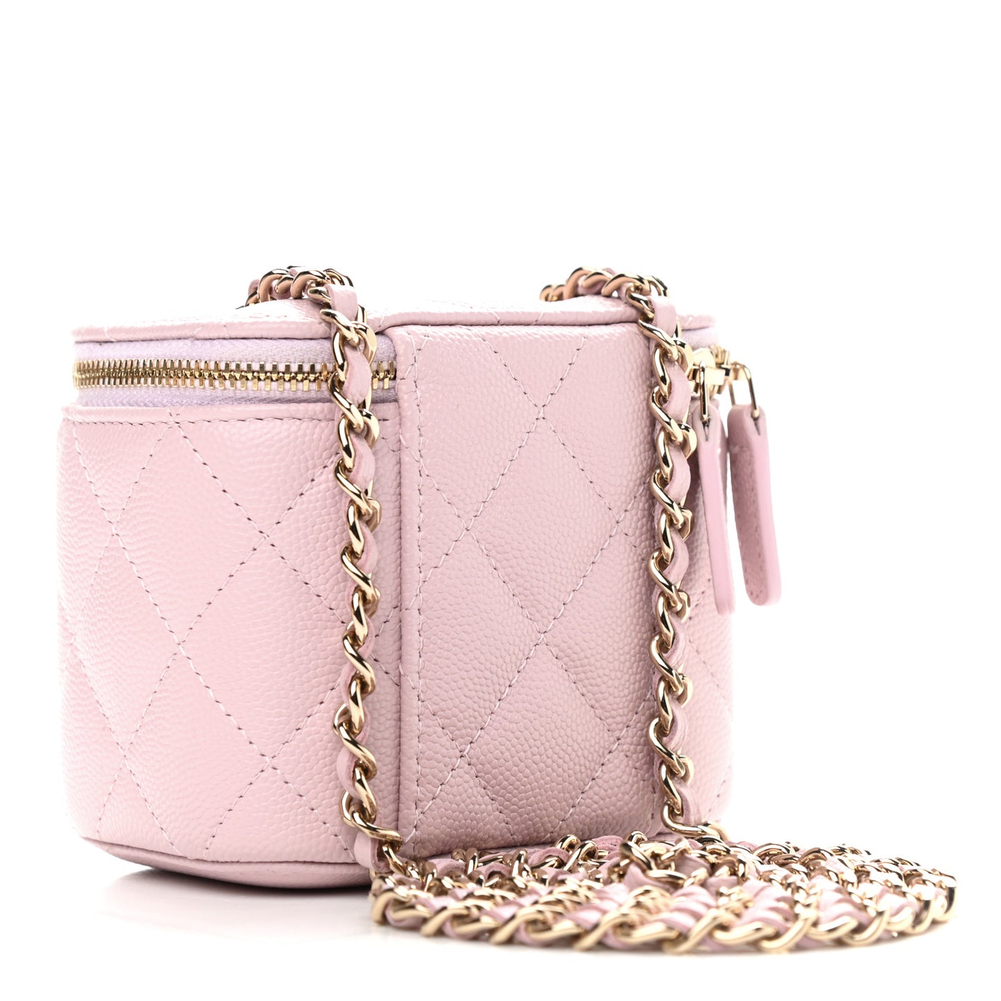 Caviar Quilted Mini Vanity Case With Chain Light Pink