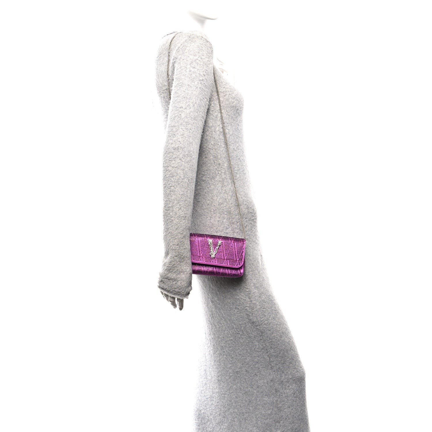 Versace Satin Crystal Virtus Chain Clutch Purple 2 of 10