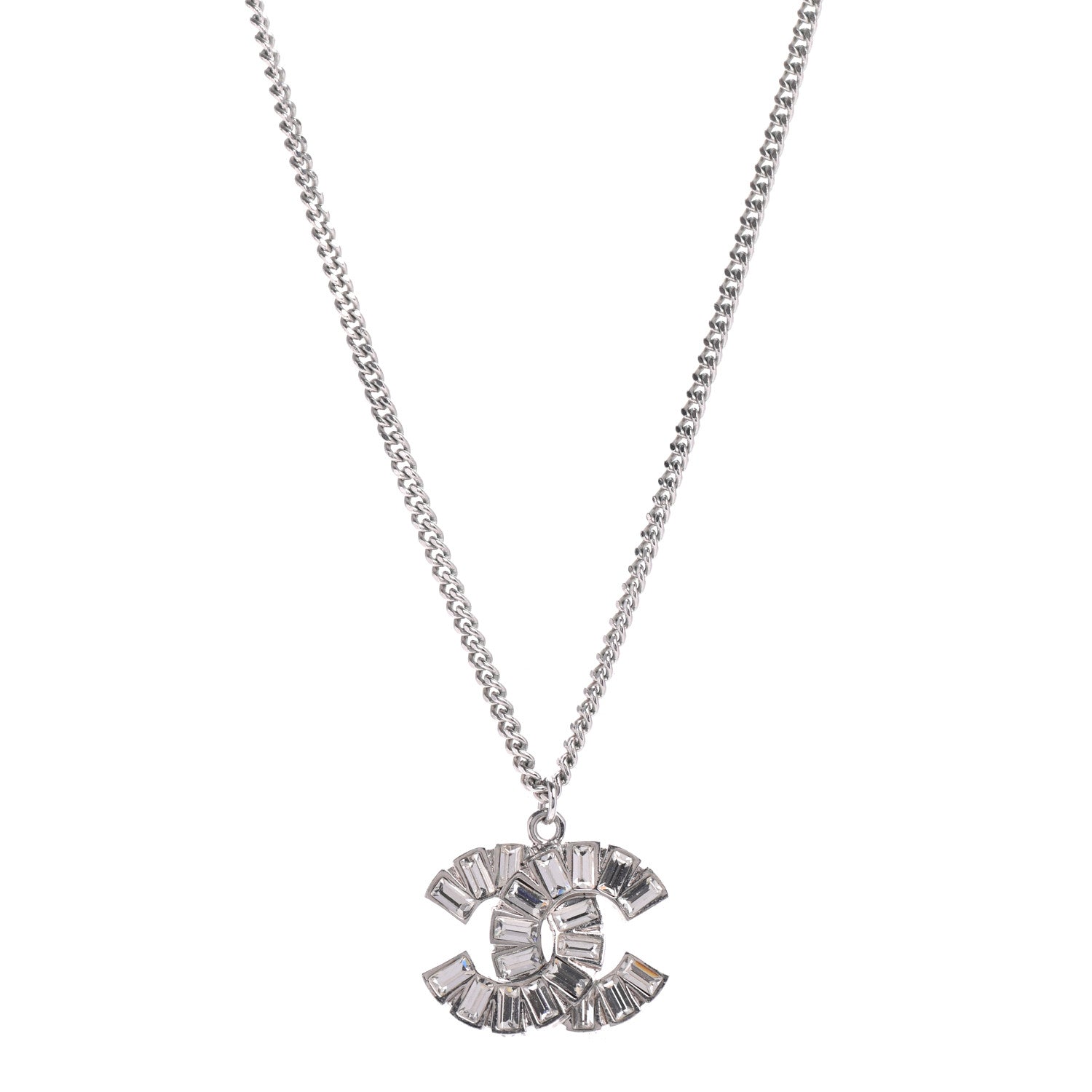 Chanel Baguette Crystal Large CC Necklace Silver 1 of 5