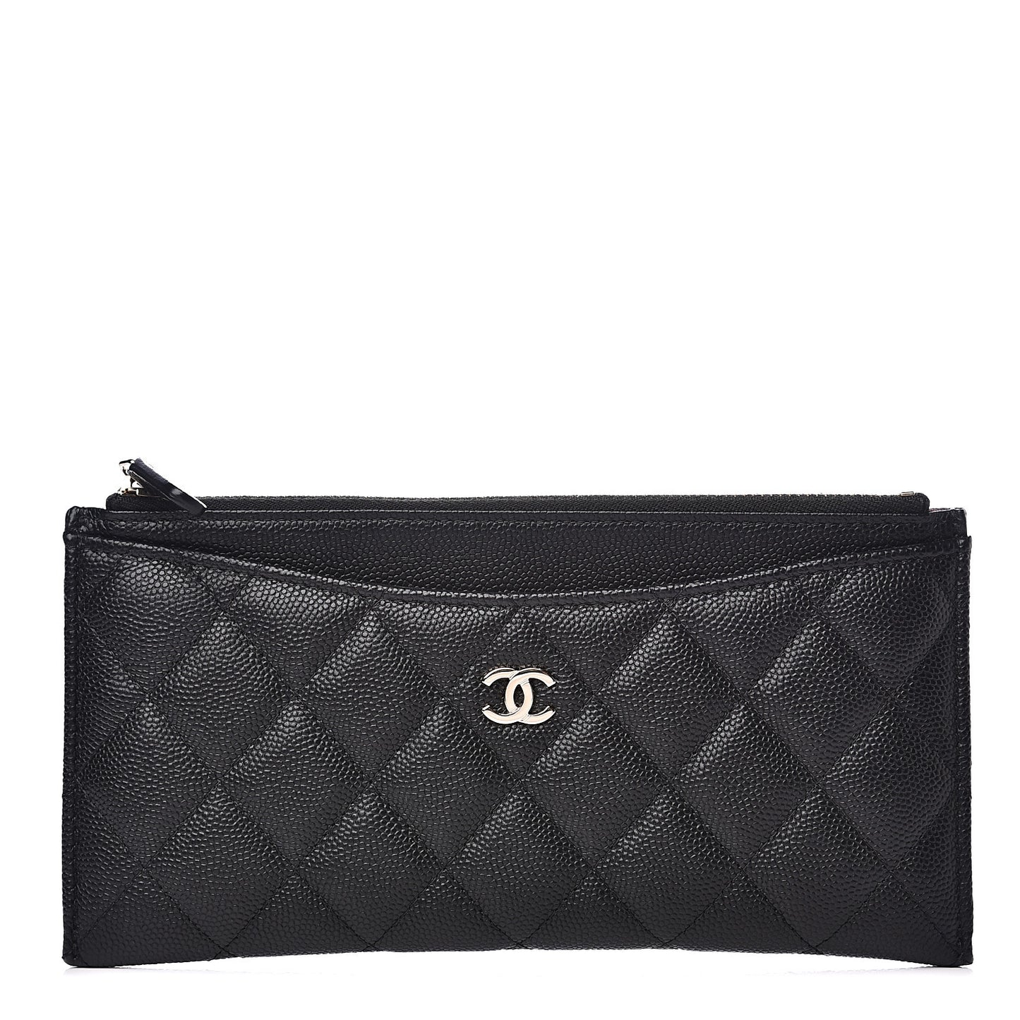 Iridescent Caviar Quilted Classic Zip Pouch Black