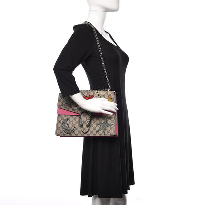 Gucci GG Supreme Monogram Suede Pierced Heart Embroidered Medium Dionysus Shoulder Bag Beige Ebony Pink Tropical Flower 2 of 18