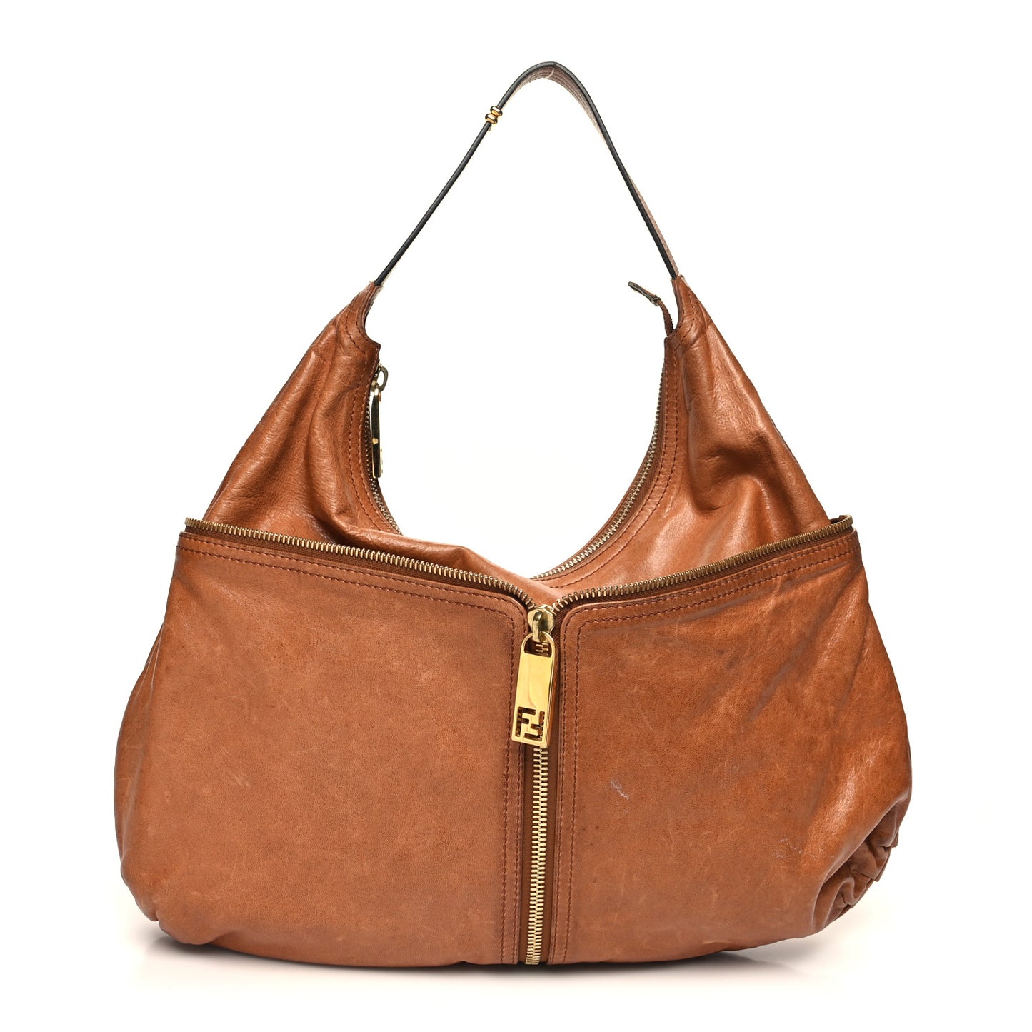Sheepskin Zipper Hobo Brown