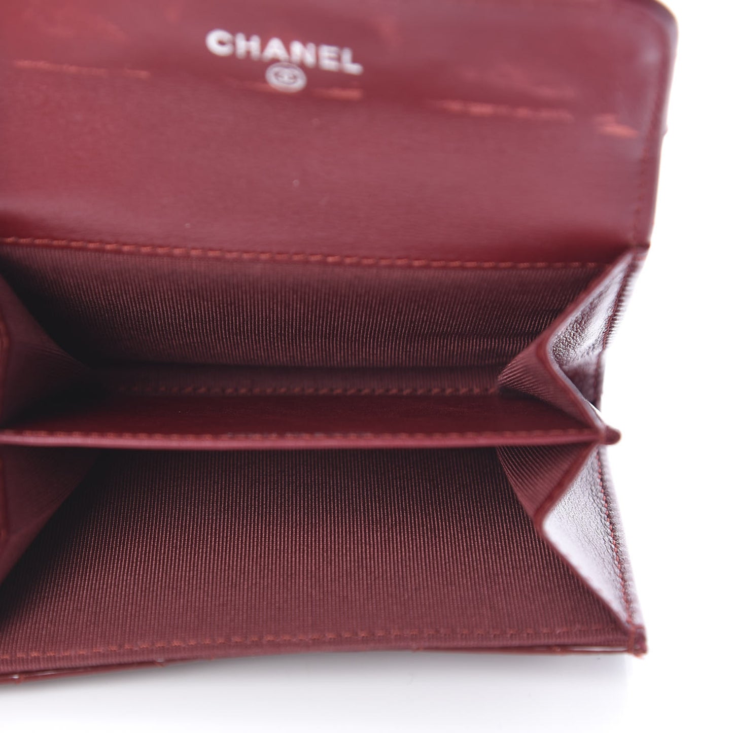 Patent Quilted Flap Card Holder Wallet Burgundy