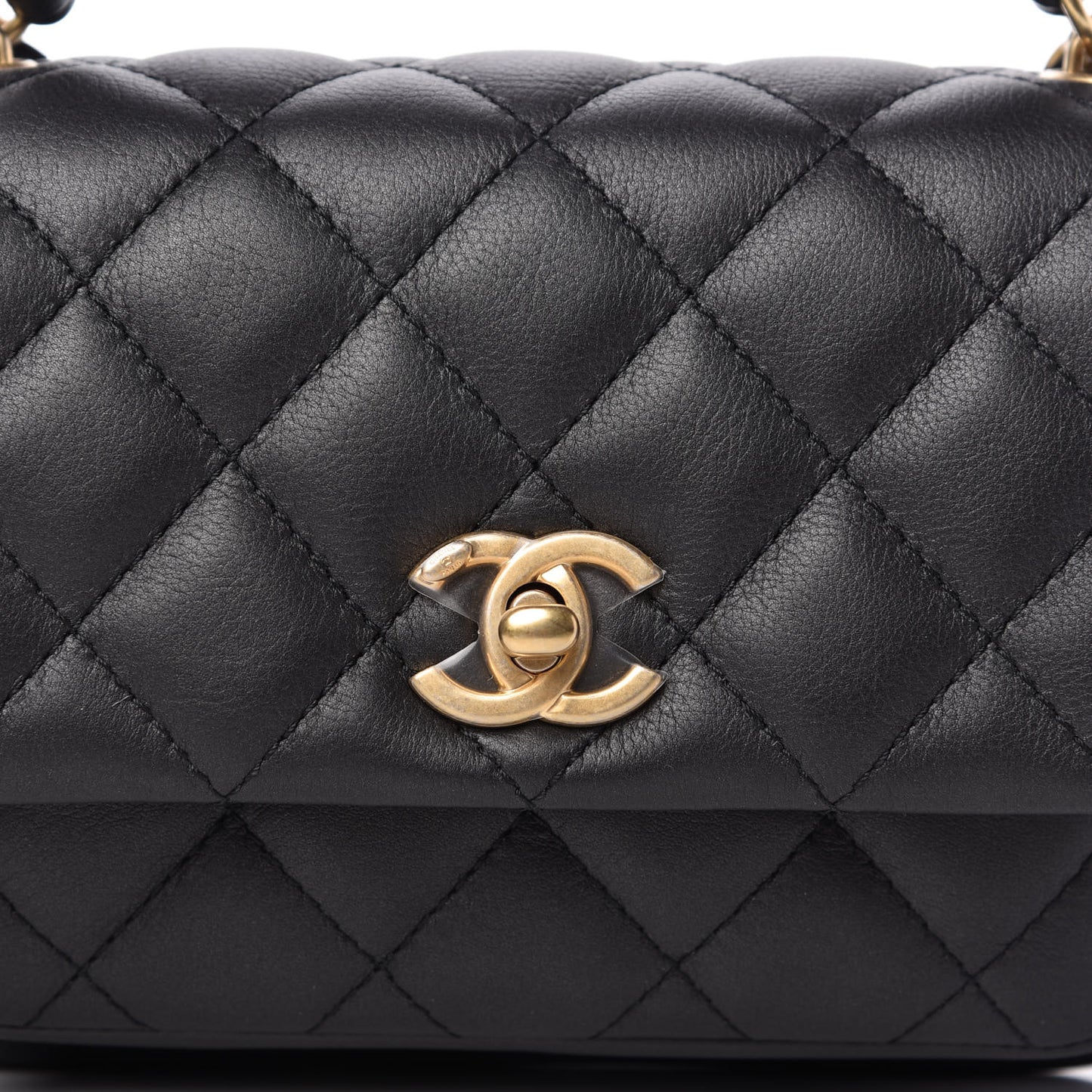 Calfskin Quilted Top Handle Flap Black