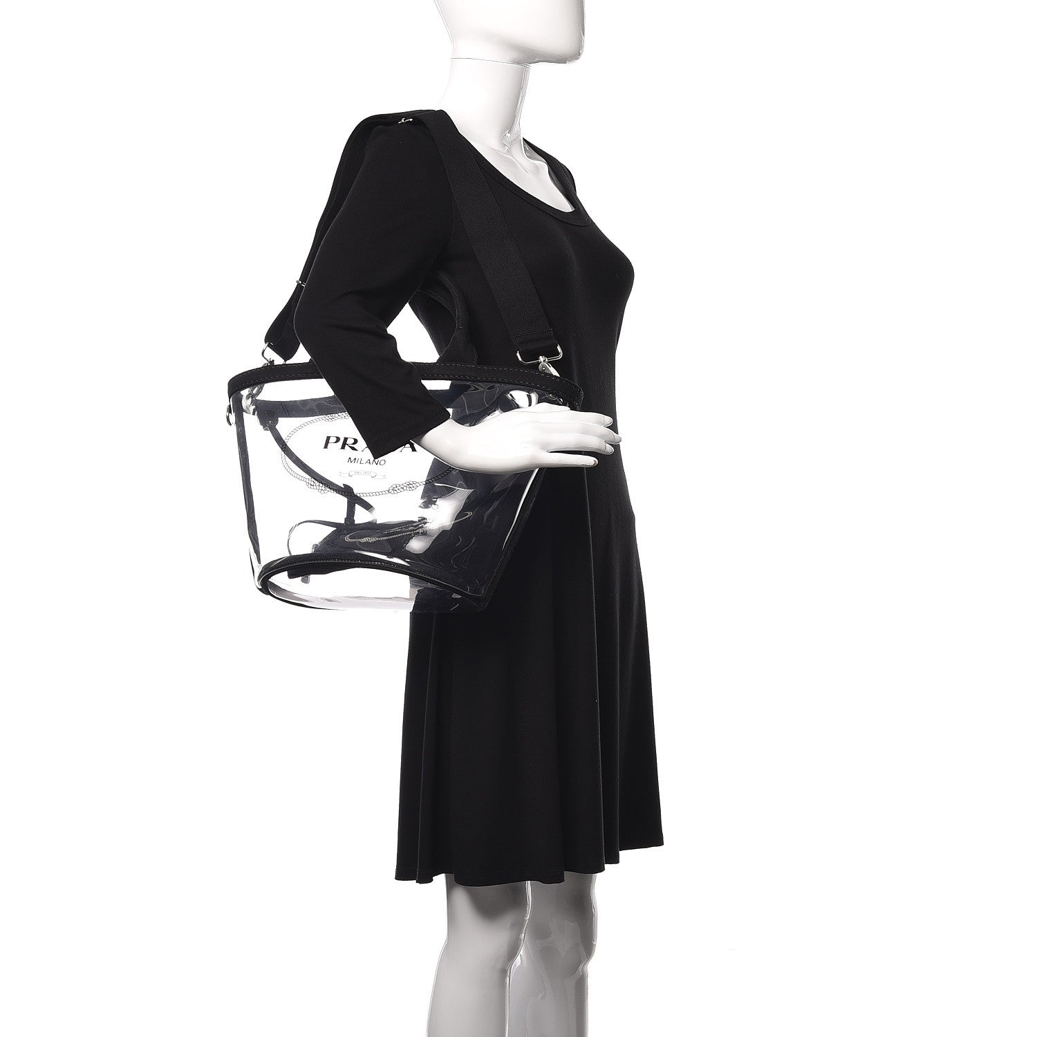 Prada Plexiglass Canapa Small Shopper Tote Black 2 of 8