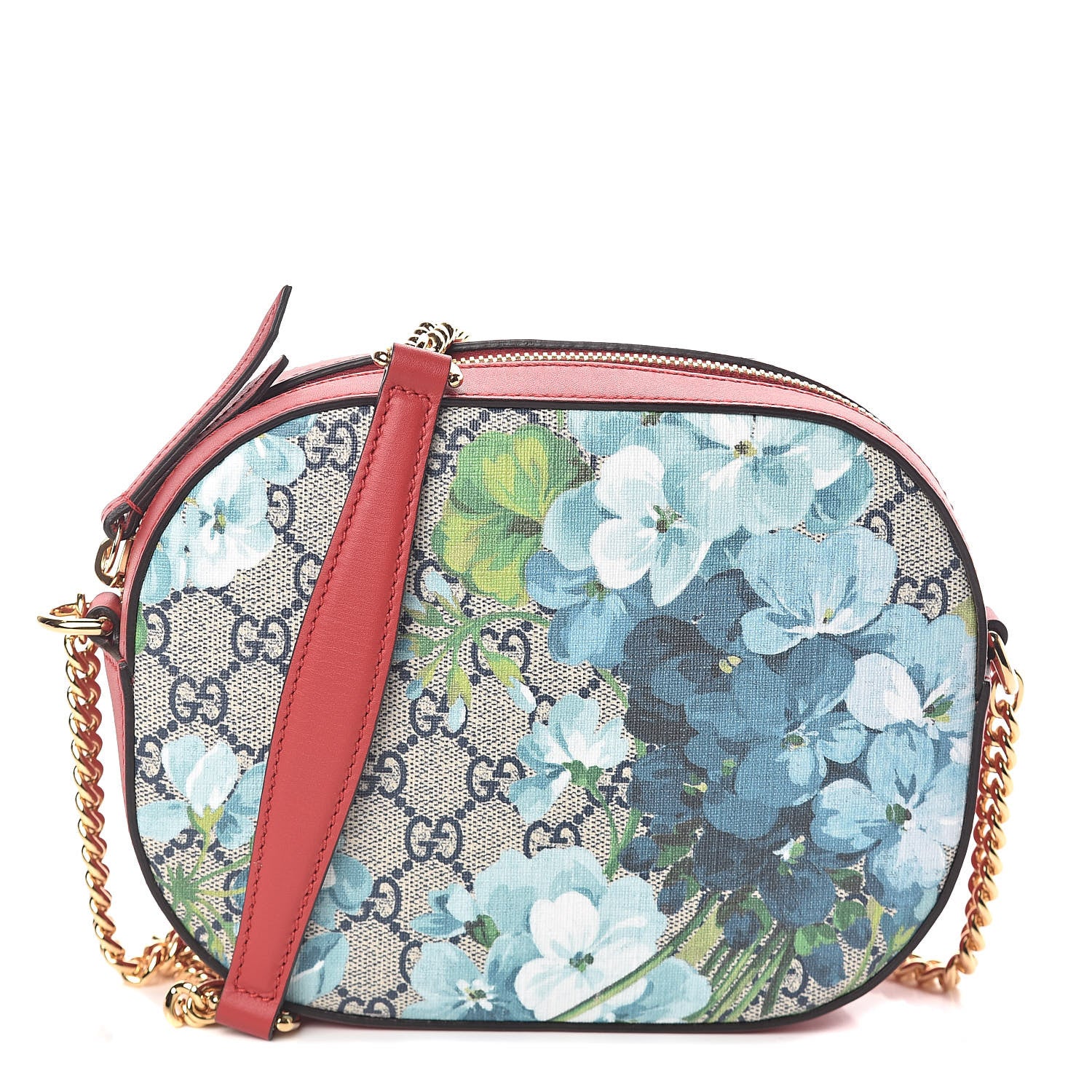 Gucci GG Supreme Monogram Blooms Mini Chain Shoulder Bag Beige Blue Navy Hibiscus Red 1 of 9