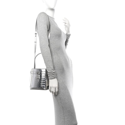 Givenchy Metallic Calfskin Crocodile Embossed Shark Lock Bucket Bag Light Silvery 2 of 11