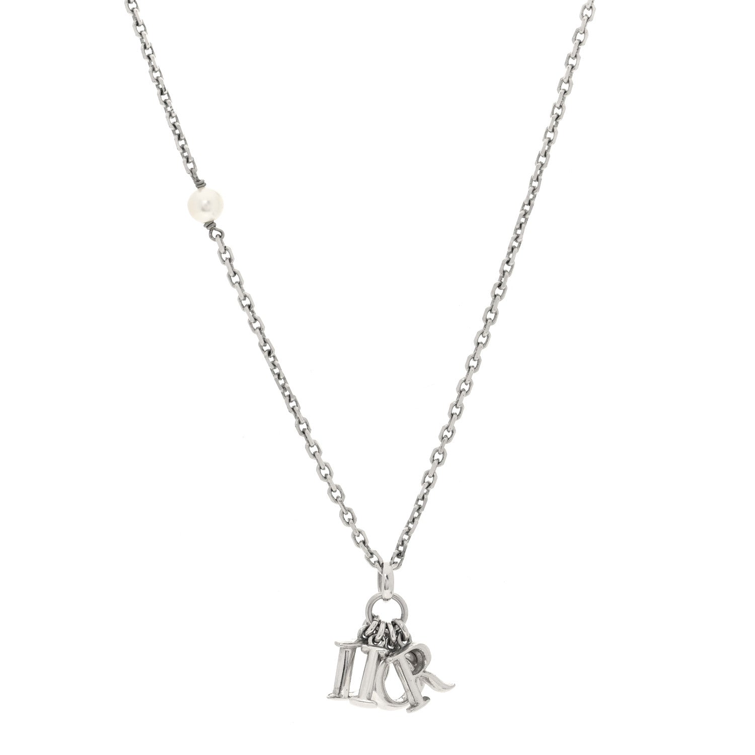 Christian Dior Pearl Logo Necklace Silver 1 of 5