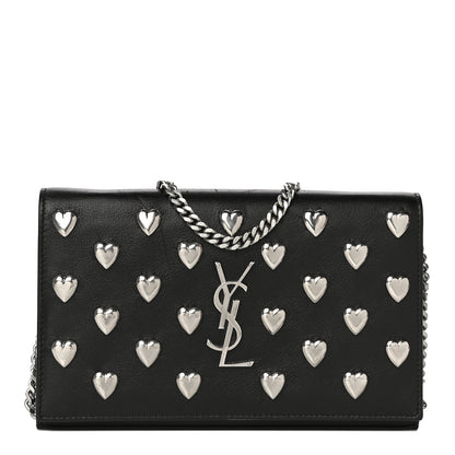 Saint Laurent Calfskin Heart Studded Monogram Chain Wallet Black 1 of 17