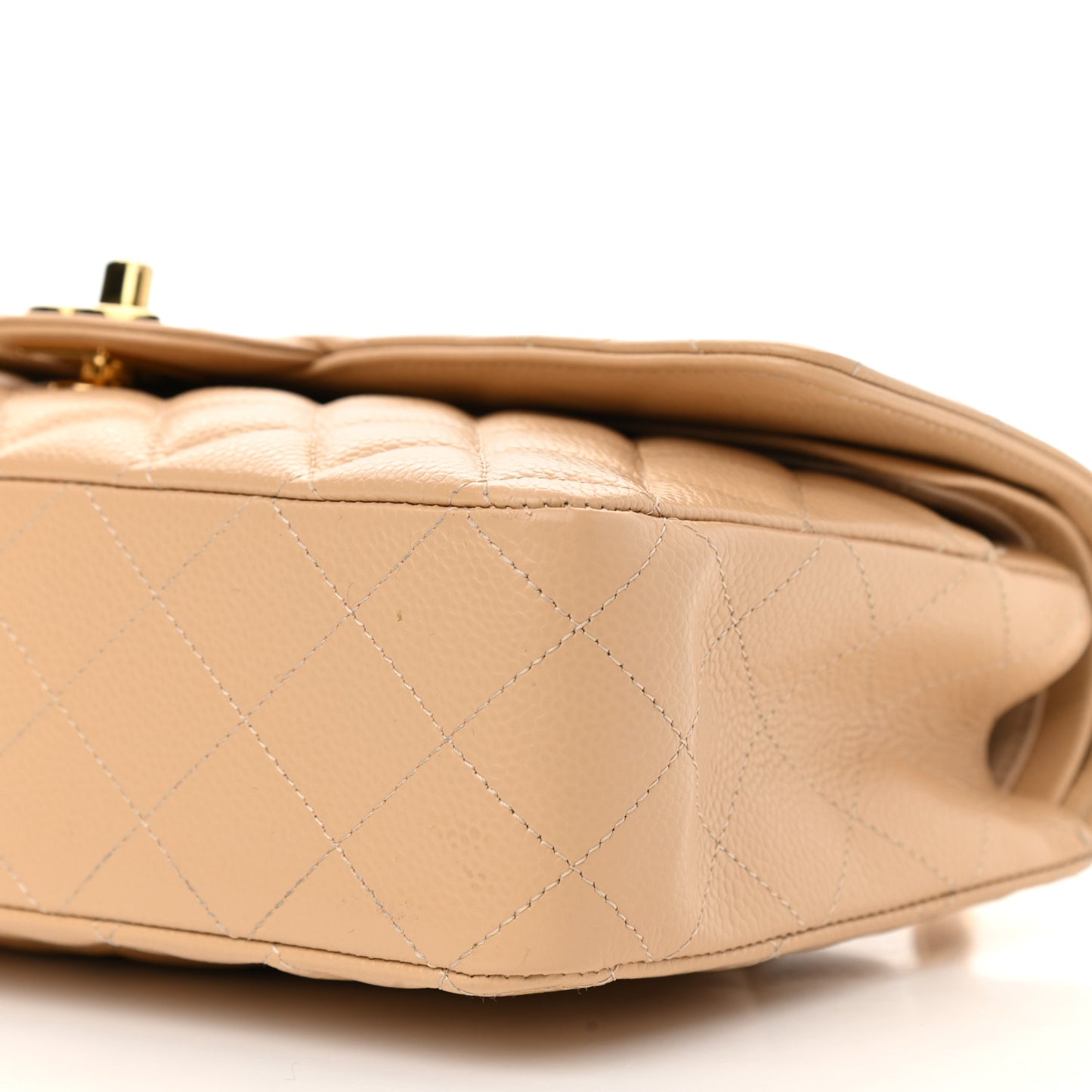 Caviar Quilted Medium Double Flap Beige