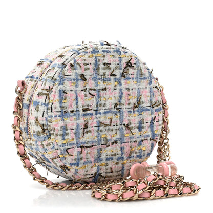 Chanel Tweed Quilted Round Clutch With Chain White Pink Multicolor 3 of 9