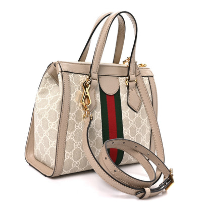 Gucci GG Supreme Monogram Textured Dollar Calfskin Web Small Ophidia Tote Bag Beige Mystic White Oatmeal 3 of 10