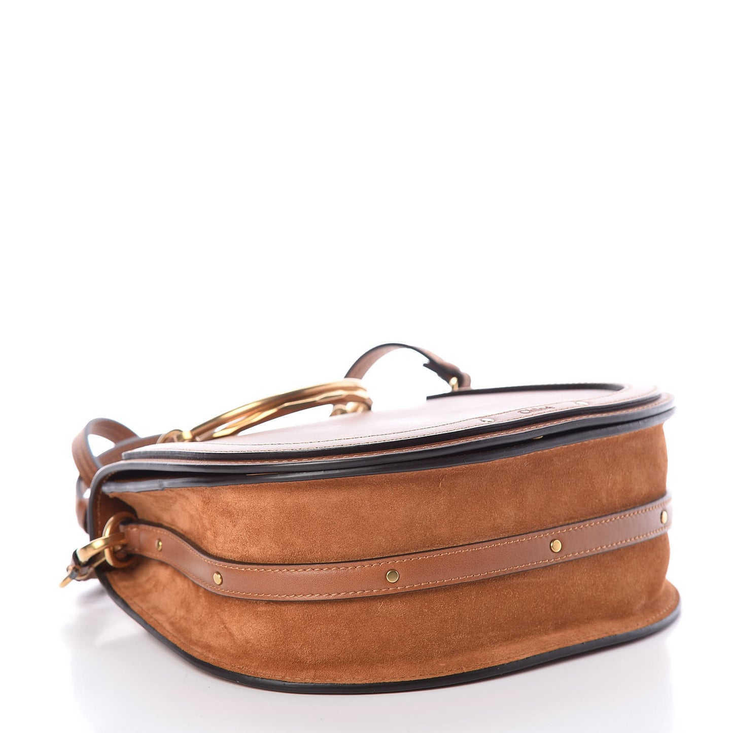 Calfskin Suede Medium Nile Bracelet Bag Caramel