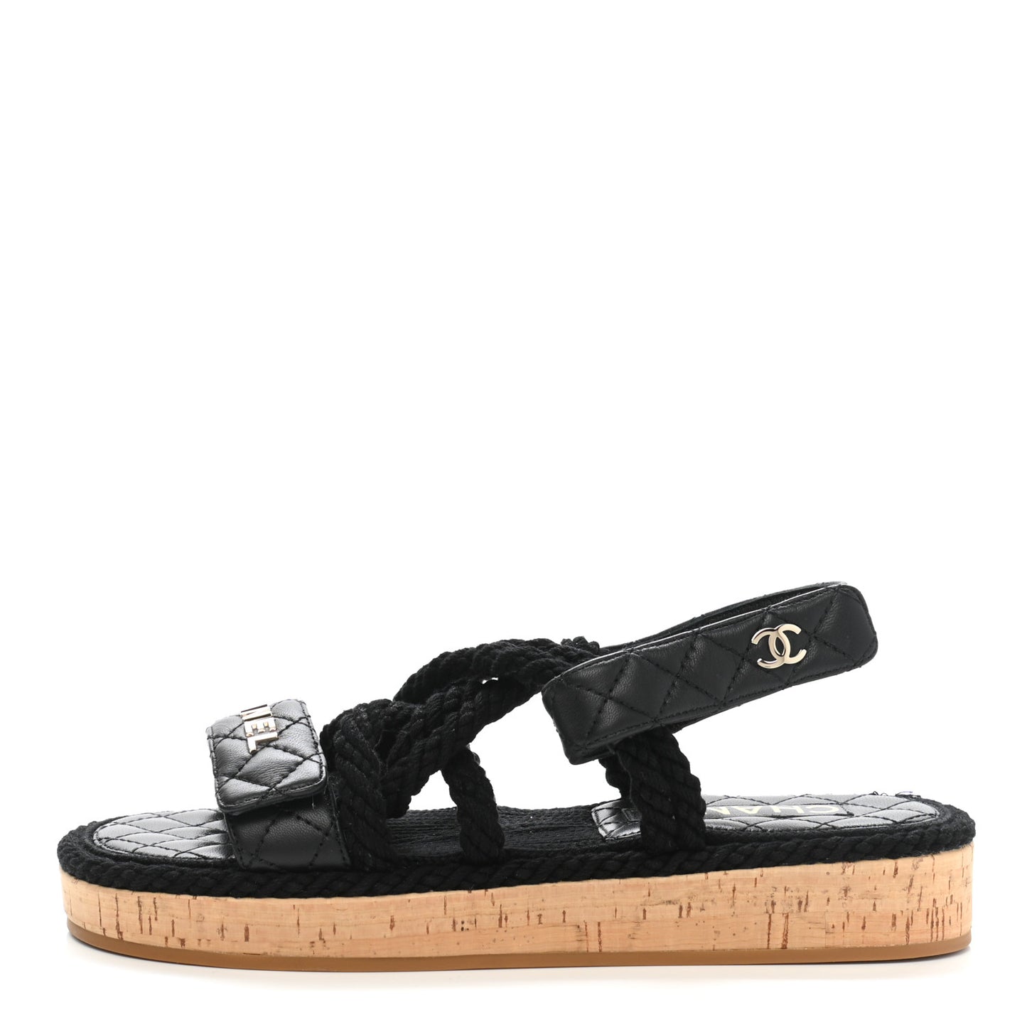Cord Lambskin Quilted Logo Sandals 37 Black