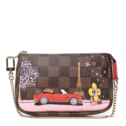 Louis Vuitton Damier Ebene 2019 Christmas Animation Mini Pochette Accessories Red 1 of 8
