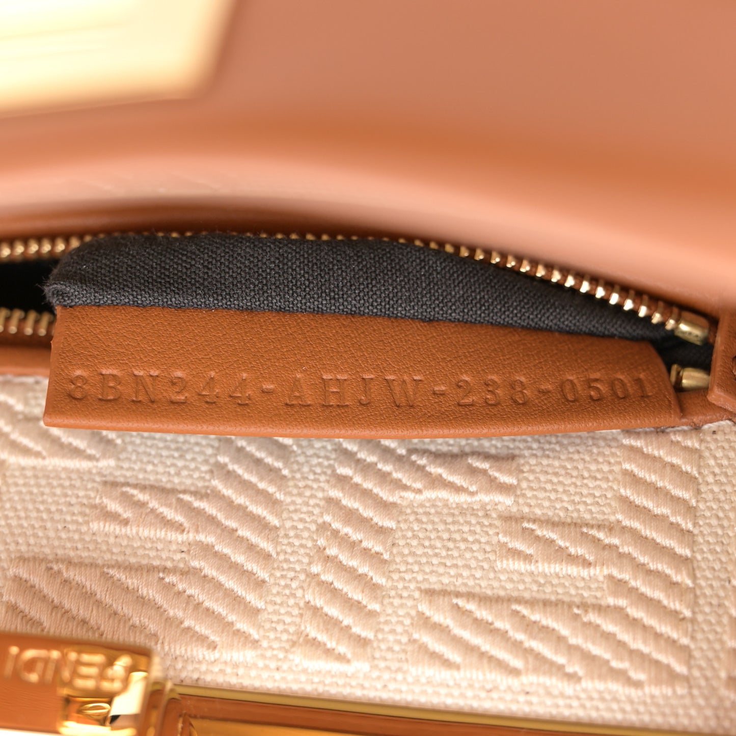 Vitello Seta Canvas FF Embroidered Mini Peekaboo Iconic Satchel Brandy Grezzo