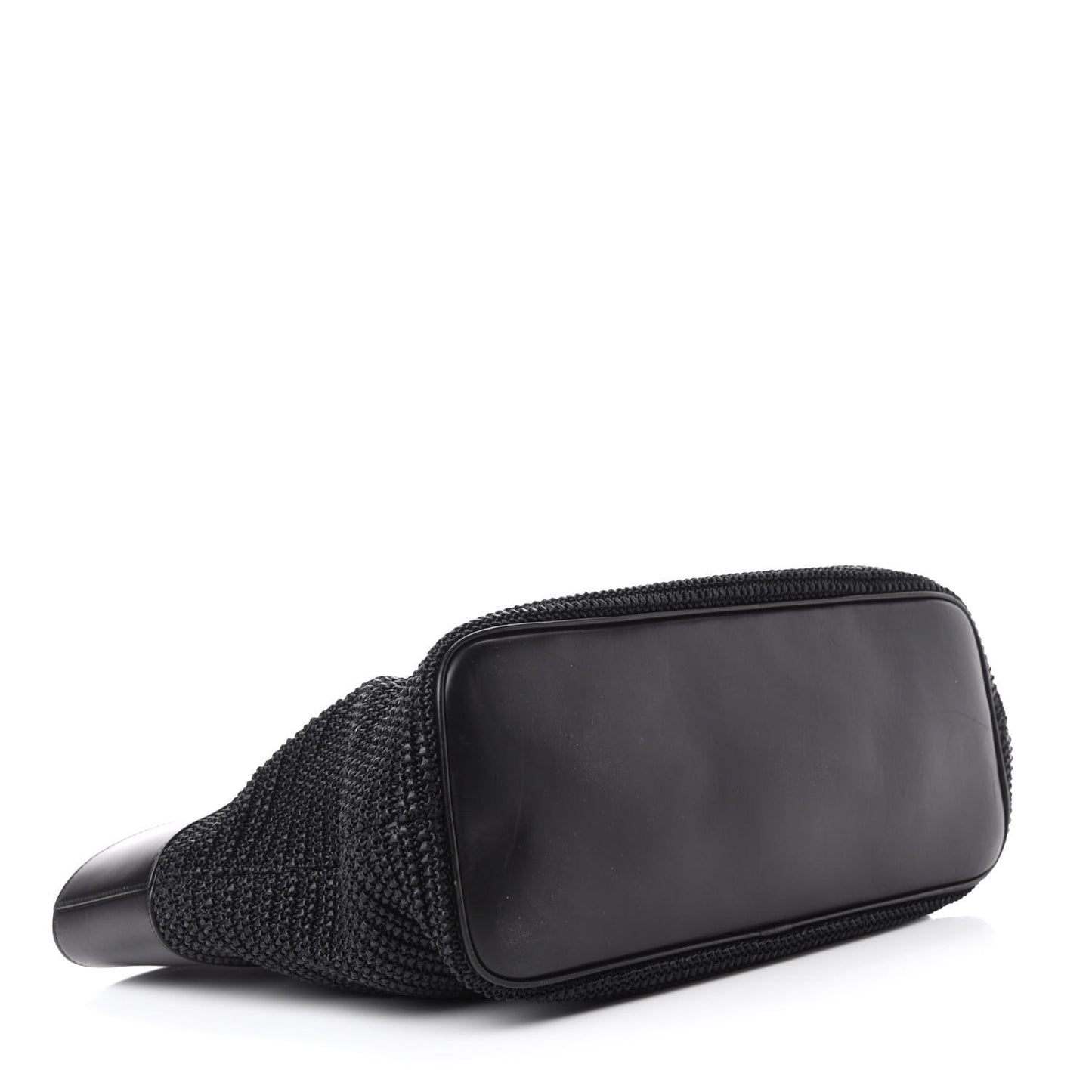 Calfskin Raffia Medium Shopper Tote Black