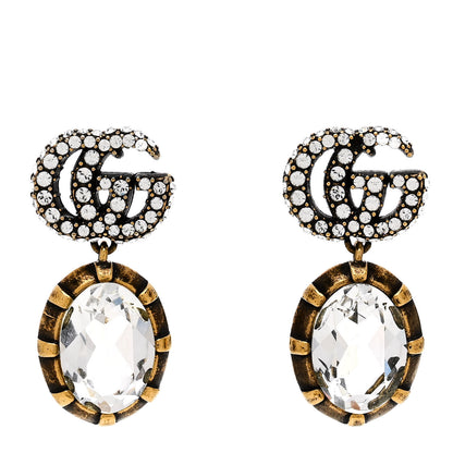 Gucci Metal Crystal Double G Drop Earrings Aged Gold 1 of 4