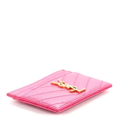 Saint Laurent Grain De Poudre Matelasse Chevron Monogram Credit Card Case Fresh Fuxia 4 of 8