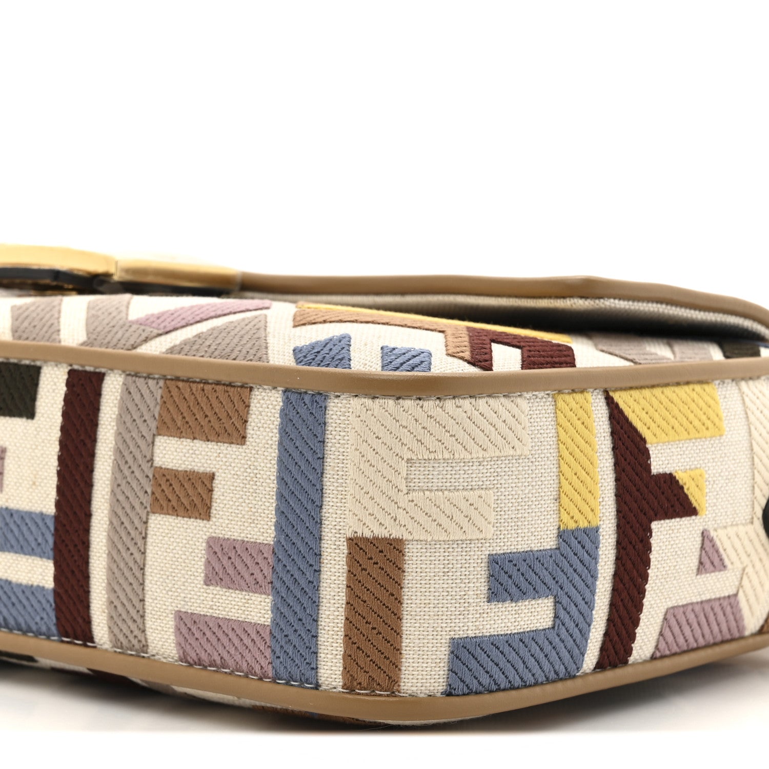 Fendi Canvas Vitello King FF Multicolor Embroidered Baguette Dusty Mauve Cappuccino Multicolor 9 of 10