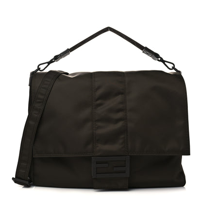 Fendi Econyl Nylon Cuoio Romano Monochrome Large Baguette Messenger Bag Ebano 1 of 5