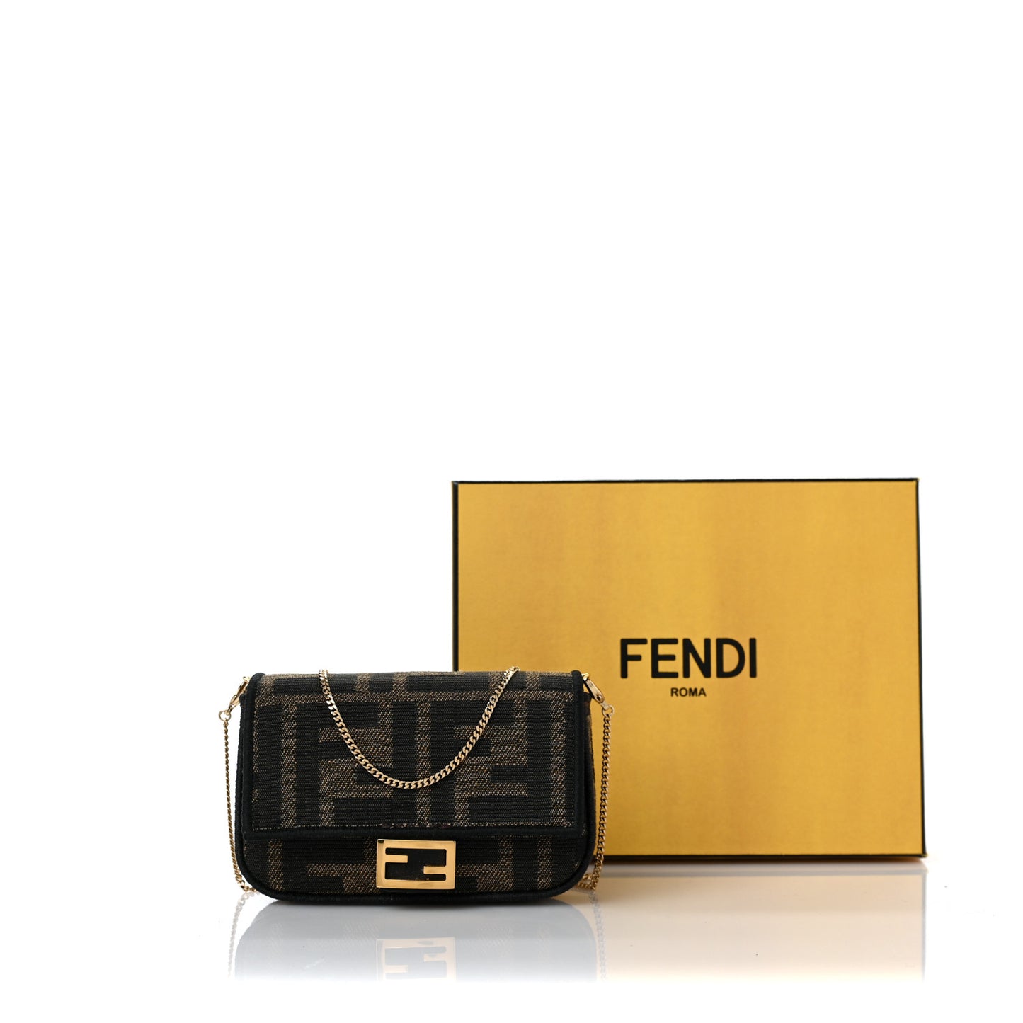 Fabric Jacquard FF 1974 Nano Baguette Charm Tobacco Moro Black