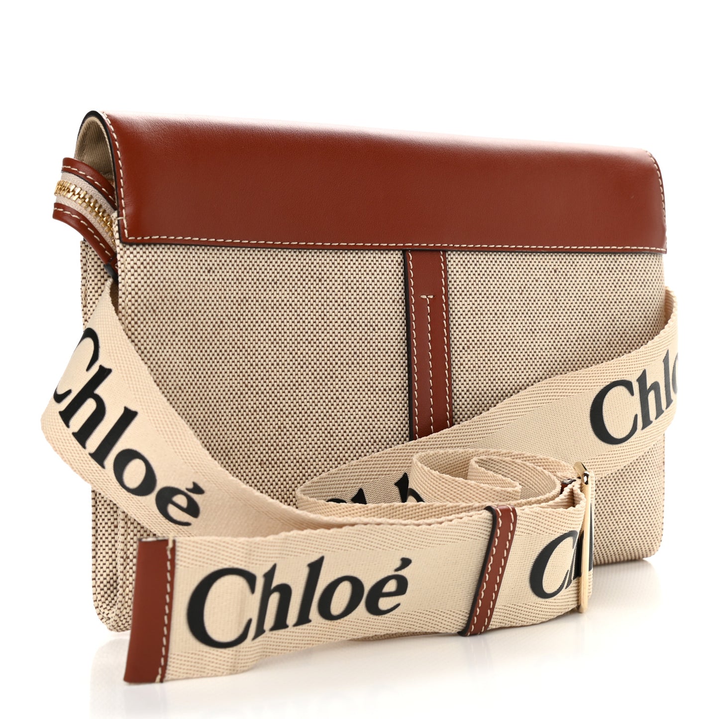 Cotton Calfskin Woody Belt Bag Beige Brown