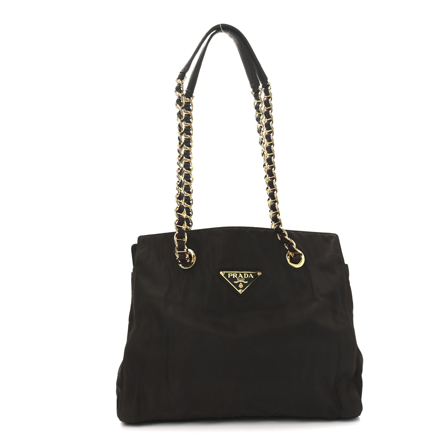 Tessuto Nylon Acciaio Chain Shoulder Bag Moro
