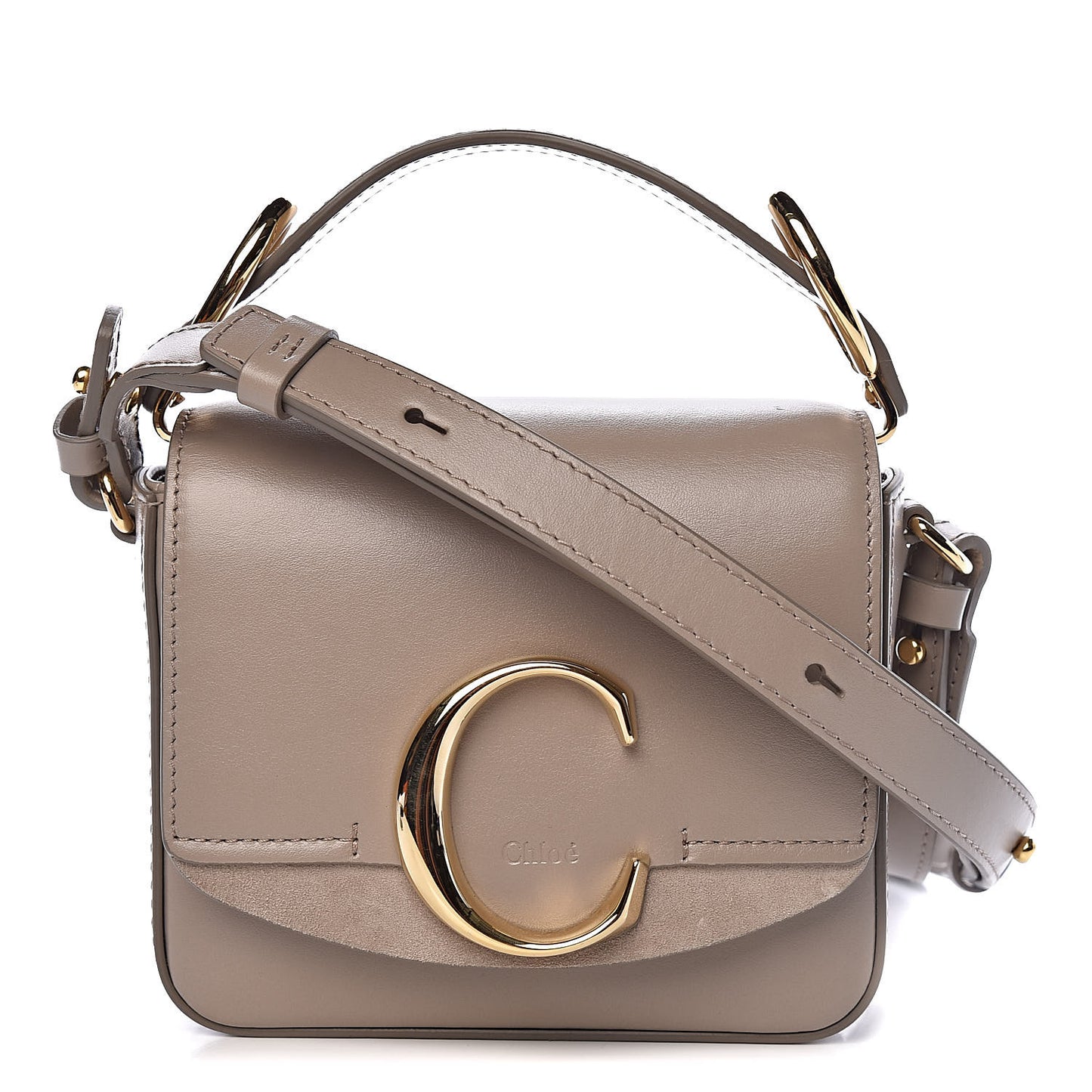 Shiny Calfskin Suede Mini C Bag Motty Grey