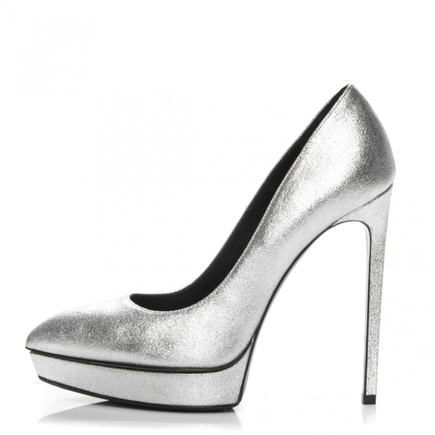 Saint Laurent Metallic Calfskin Janis 105 Pumps 40 Silver 1 of 6