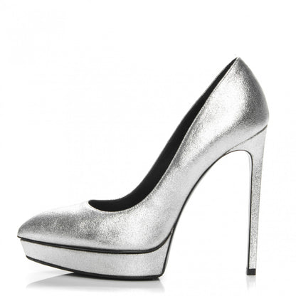 Saint Laurent Metallic Calfskin Janis 105 Pumps 40 Silver 1 of 6