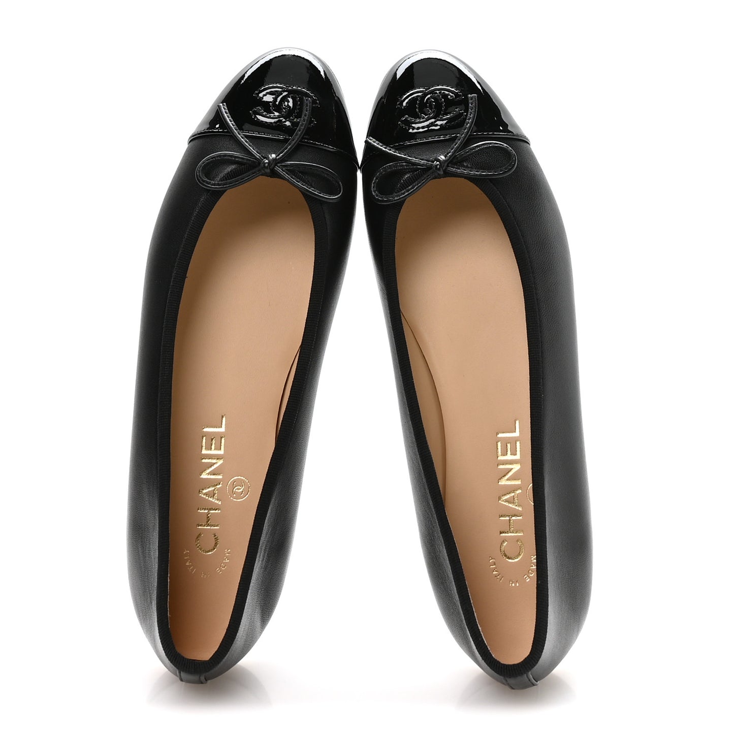 Lambskin Patent Cap Toe Ballerina Flats 39 Black