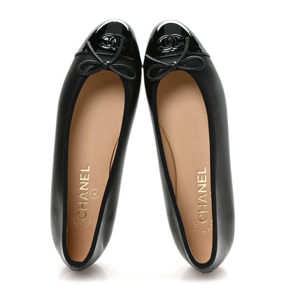 Chanel Lambskin Patent Cap Toe Ballerina Flats 39 Black 2 of 9