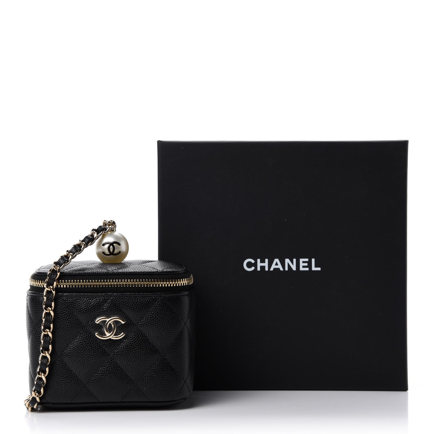 Chanel Caviar Quilted Mini Pearl On Top Vanity Case With Chain Black 11 of 11