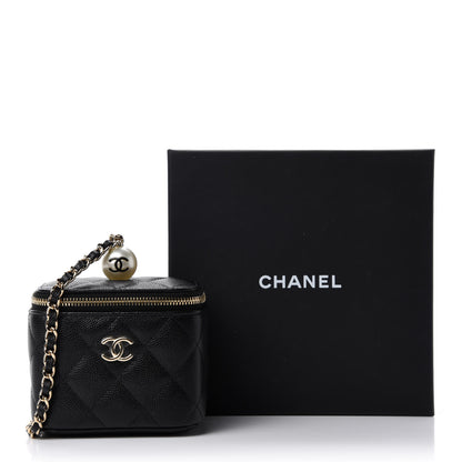 Chanel Caviar Quilted Mini Pearl On Top Vanity Case With Chain Black 11 of 11