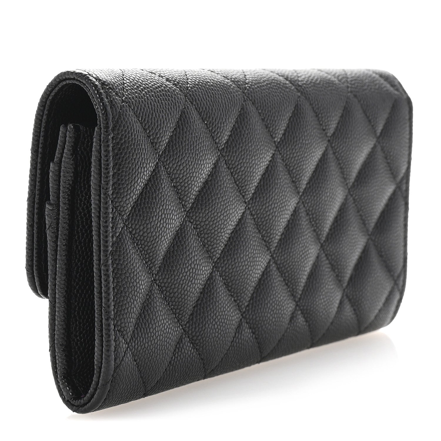 Chanel Caviar Quilted Textured CC Flap Wallet Black 3 of 8
