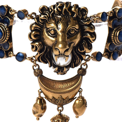 Gucci Metal Resin Pearl Lion Head Bracelet Aged Gold Blue 3 of 4