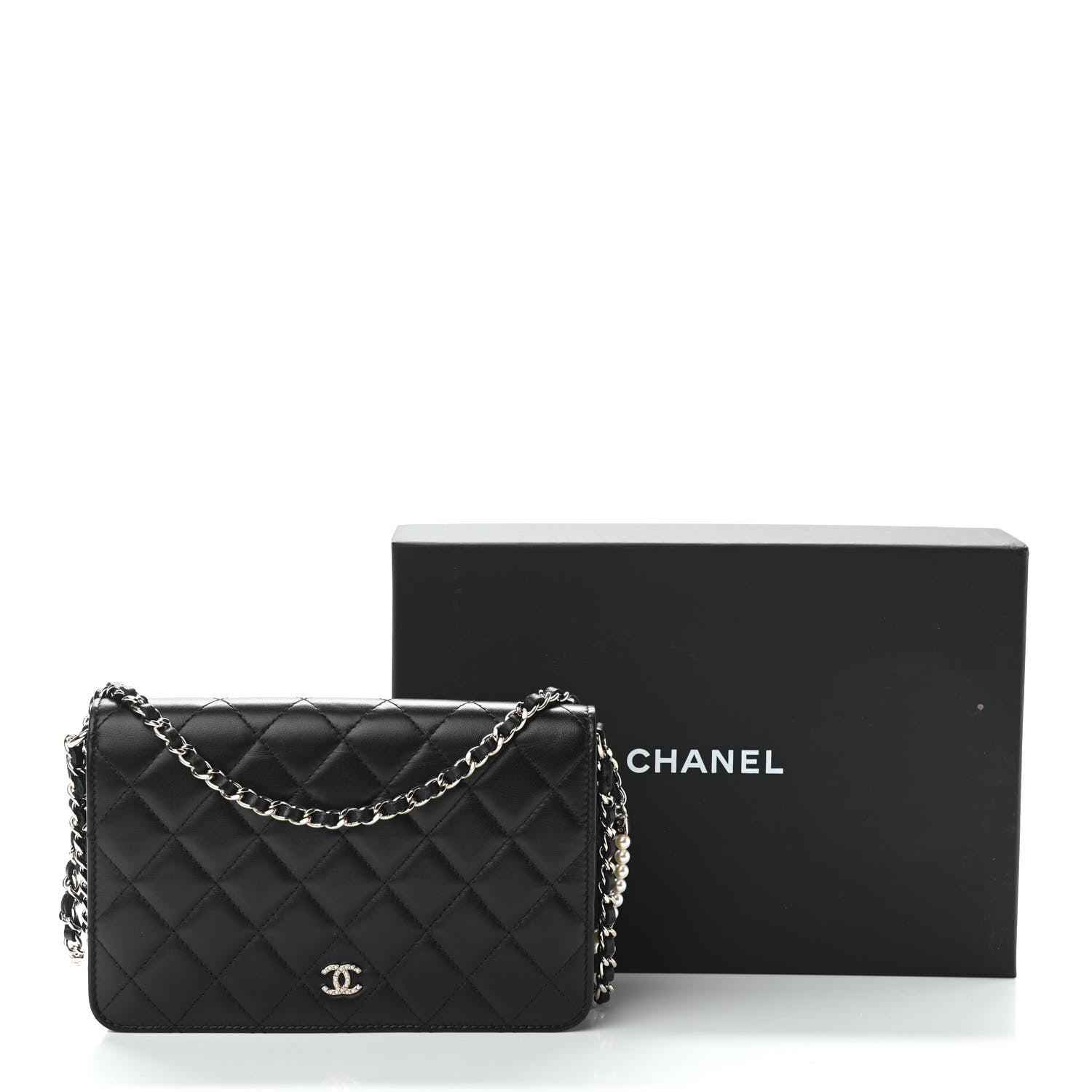 Chanel Iridescent Lambskin Quilted Pearl Wallet On Chain WOC Black 16 of 16